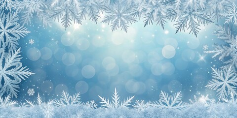 Winter Wonderland Frosty Snowflake Border, Bokeh Background, Christmas Design, Winter Background Christmas, Snowflakes