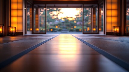 Fototapeta premium Japanese Tranquil Entryway at Sunset