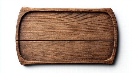 Blank wooden sign. Wooden serving tray with a smooth finish and curved edges, suitable for food presentation.
