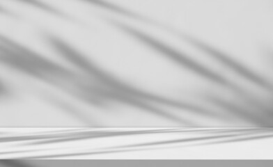 Empty Shadow leaves overlay on Grey cement wall background and floor perspective well design Display Product and free space for text present, show productions