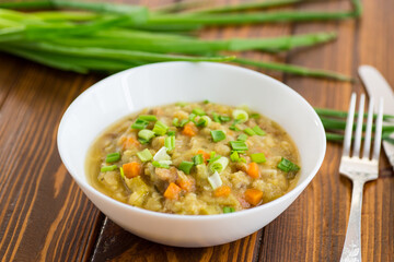 Hot pea porridge in a bowl