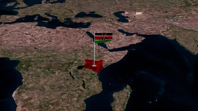 Kenya map animation. The Kenya flag flies majestically over a detailed Kenya map