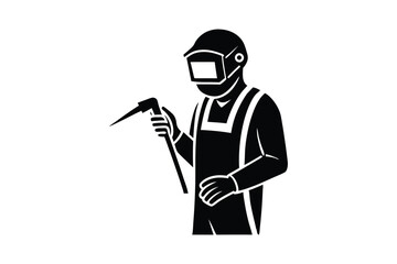 Silhouette of a welder holding a welding torch vector art illustration.eps