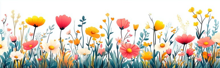 Fototapeta premium Celebrate the beauty of springtime with vibrant blooms and greenery, springtime banner illustration, spring season flowers advertising artwork