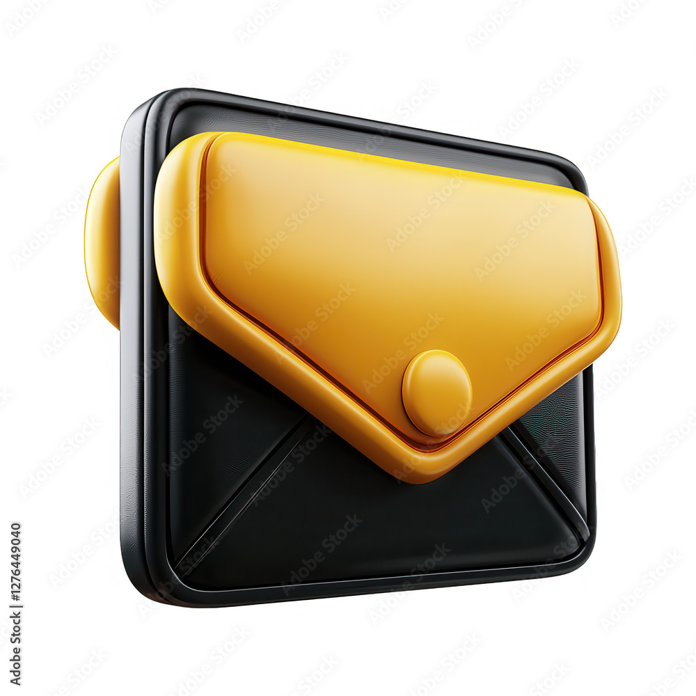Poster a 3d render of a stylized mail icon featuring a yellow envelope on a dark background, creating a mod