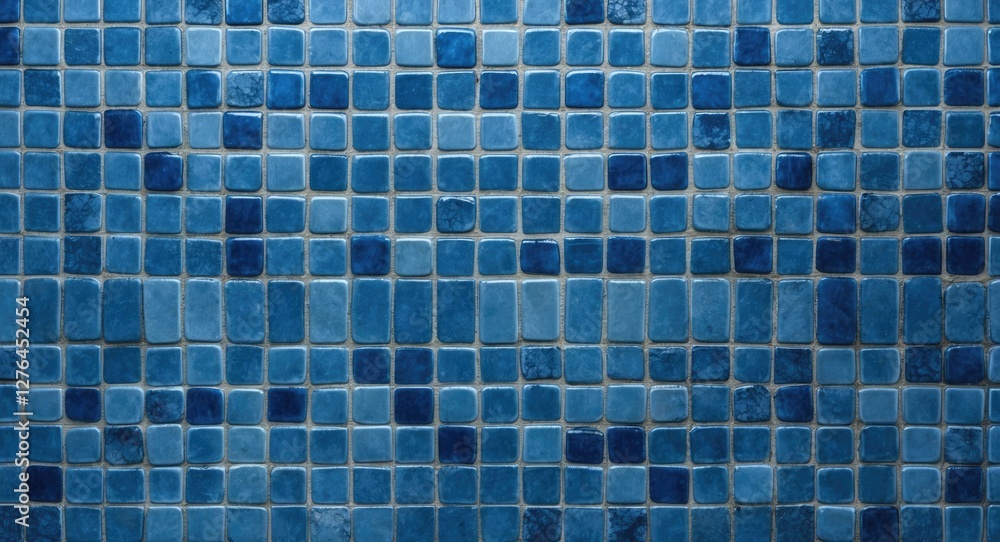 Poster blue mosaic tile pattern textured background with various shades of blue in a grid arrangement.