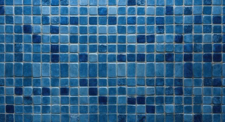 Blue mosaic tile pattern textured background with various shades of blue in a grid arrangement.