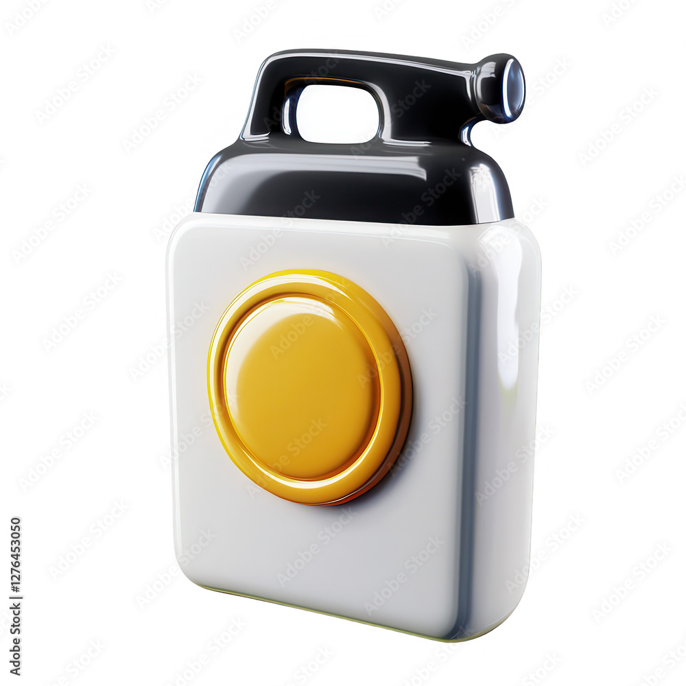 Poster a 3d rendering of a liquid container featuring a yellow cap. it has a sleek design and is isolated o