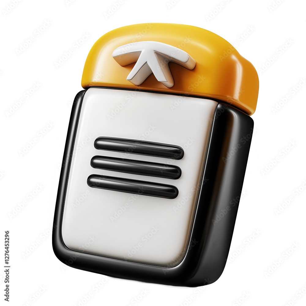 Poster a sleek 3d model of a taxi icon featuring a glossy black and yellow design, suitable for use in grap