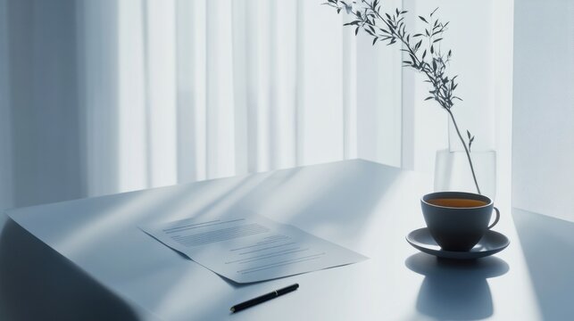 Resignation letter on a desk in a minimalist office. Featuring personal reflection and professional clarity