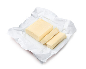 Cut block of fresh butter isolated on white