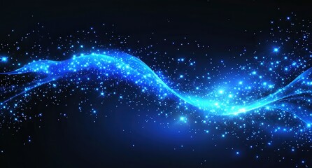 Obraz premium A visually striking blue wave of particles set against a dark blue background