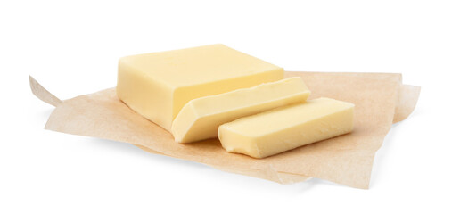 Cut block of fresh butter isolated on white
