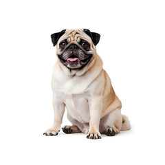 Obraz premium Adorable Happy Pug Sitting on White Background
