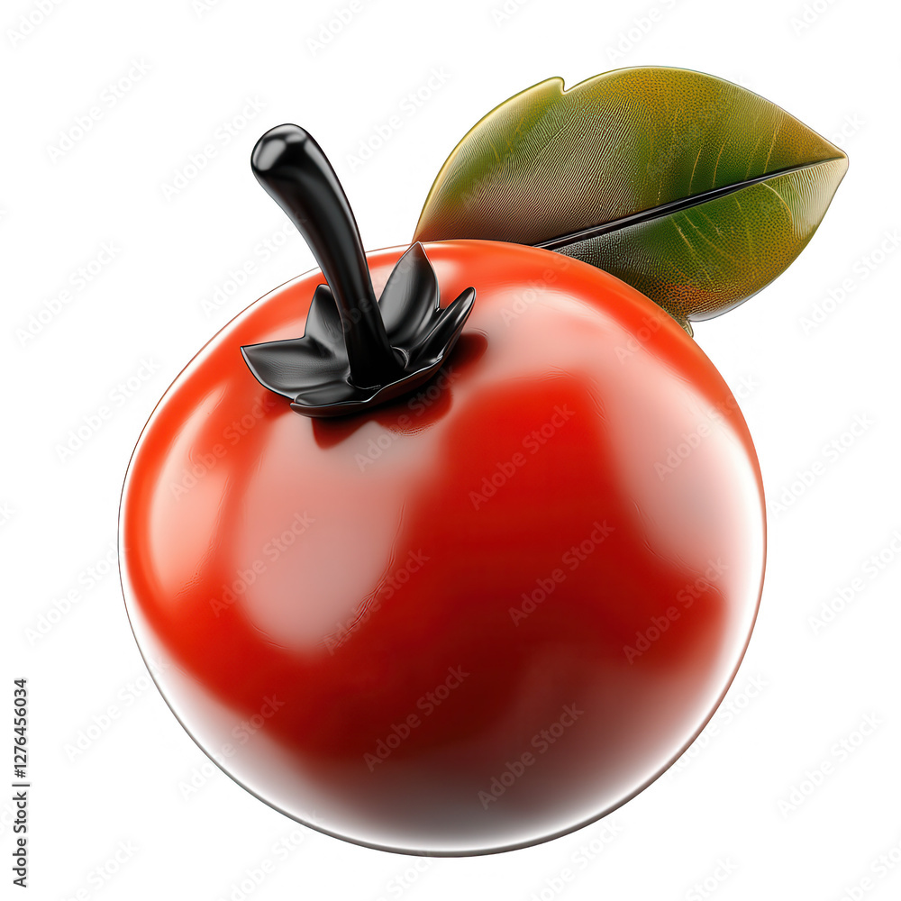 Poster a shiny red apple with a green leaf on top, showcasing 3d rendering details. perfect for a modern de