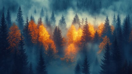 Misty Autumn Forest Sunrise