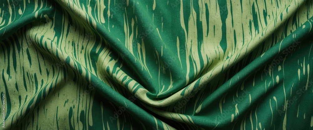 Poster green fabric with vertical striped pattern displaying a textured appearance and subtle variations in