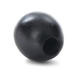One delicious marinated black olive isolated on white