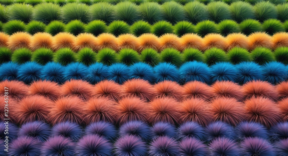 Poster colorful abstract pattern of textured circular shapes arranged in rows with a gradient of green, yel