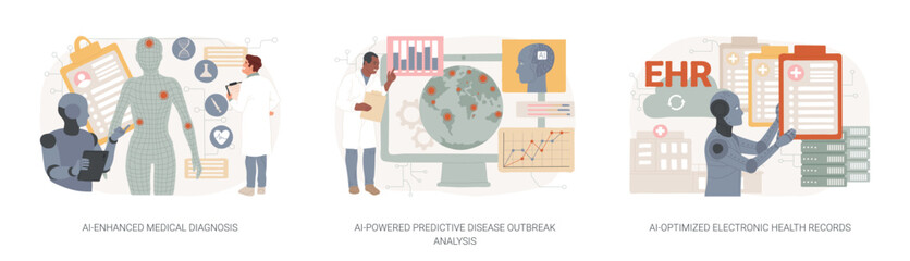 AI in Healthcare abstract concept vector illustrations.