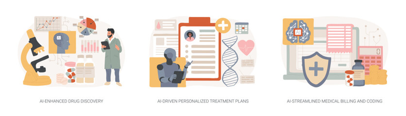 Artificial Intelligence in Healthcare abstract concept vector illustrations.