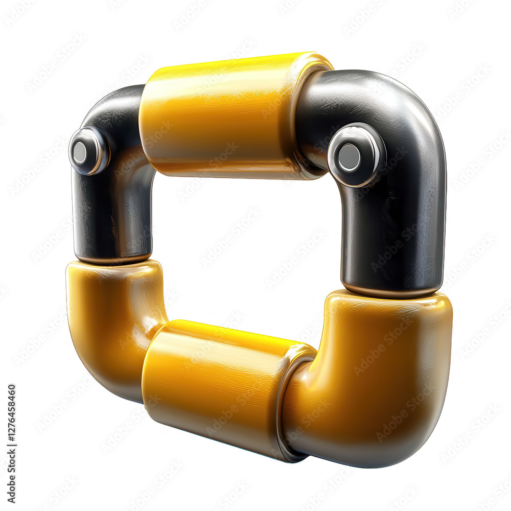 Poster a 3d render of a unique pipe structure featuring black and yellow segments, designed for industrial 