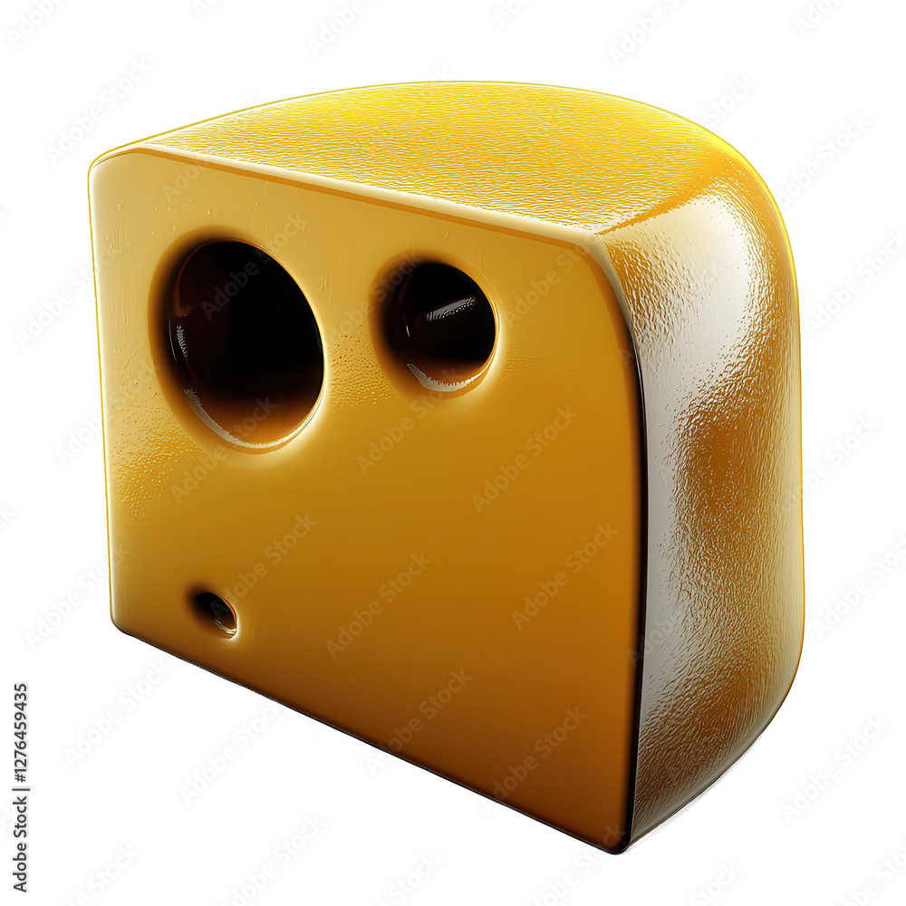 Poster this is a realistic 3d render of a block of cheese, showcasing its smooth texture and shiny surface,