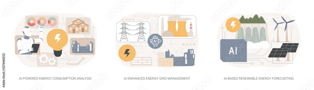 Poster ai in energy production and use abstract concept vector illustrations.