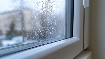 Fototapeta premium Condensation On A Windowpane, Showcasing The Boundary Between Inside And Outside, Highlighting Temperature Differences.