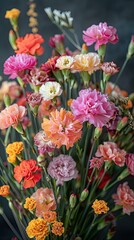 Vibrant bouquet of multicolored carnation flowers