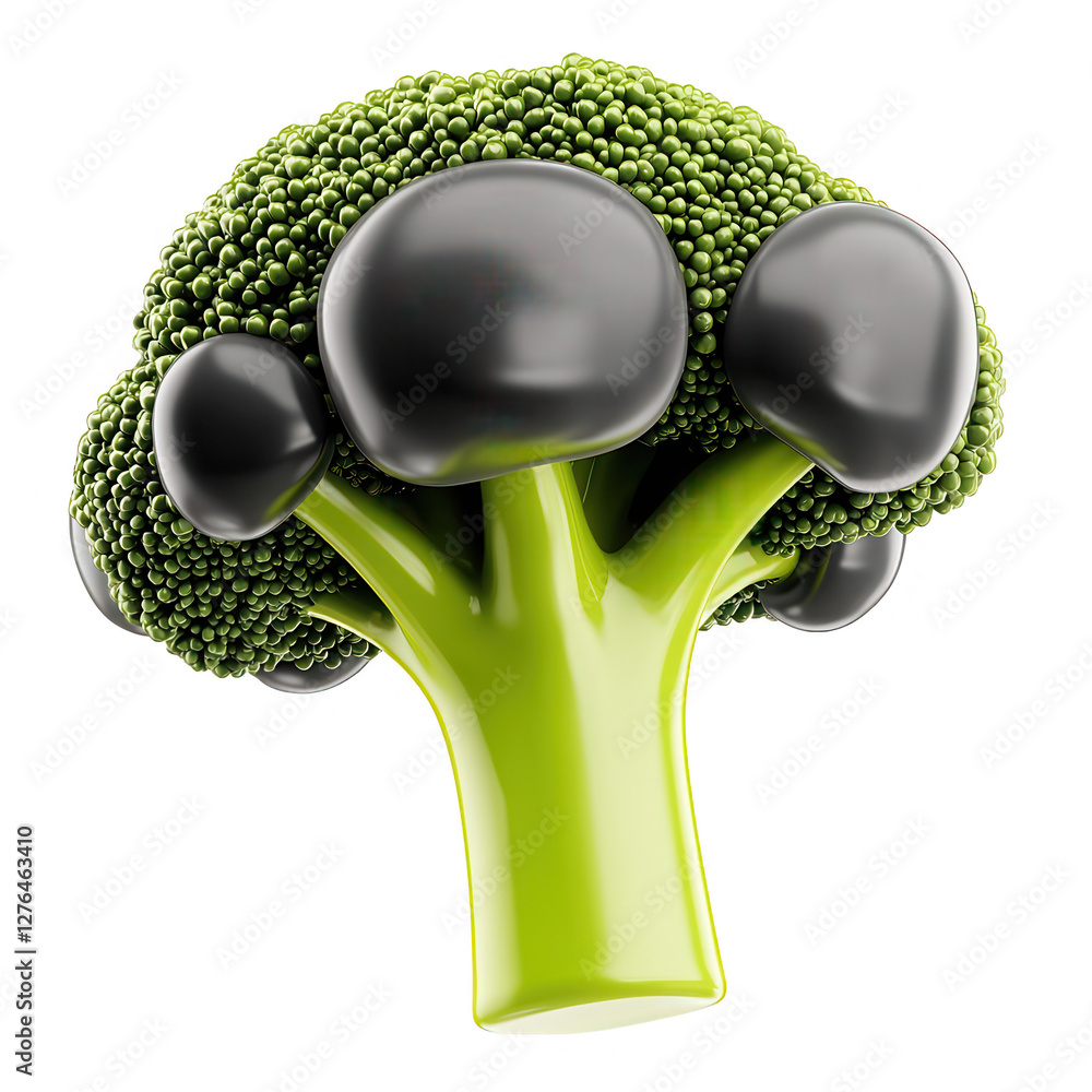 Poster this image features a 3d rendering of a broccoli vegetable, showcasing its unique shape and vibrant 