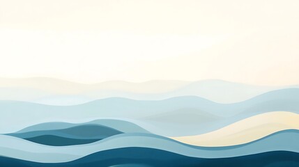 Abstract Blue and White Wavy Mountain Landscape
