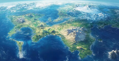 A detailed map of the world illustrating all the continents and oceans clearly