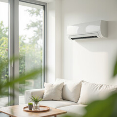 Modern living room with air conditioning and natural light