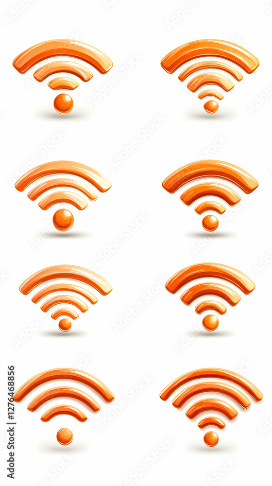 Poster orange wifi signal icons; internet connection; web design elements; graphic resource