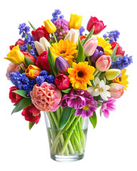 Obraz premium colorful bouquet of spring flowers in a glass vase on white