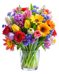 Obraz premium colorful bouquet of spring flowers in a glass vase on white