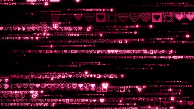 Matrix Code Digital Rain of Falling Heart Characters
