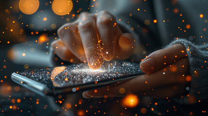 Smartphones display five-star ratings, beautifully lit up. The golden stars symbolize customer satisfaction, service excellence, and digital feedback, creating a warm and festive atmosphere.