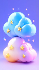 Pastel clouds, stars, dreamy background, mobile wallpaper
