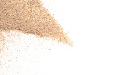 Sand scattered isolated on white background and texture, clipping path, top view