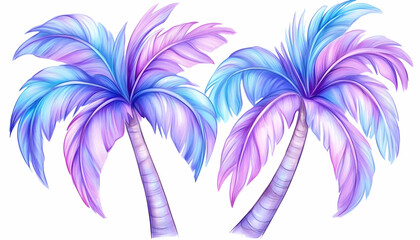 Pastel palm trees on white background; tropical design