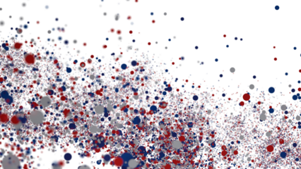 Vibrant red, blue, gray dots scattered on white. Ideal for design projects needing an abstract, energetic feel.