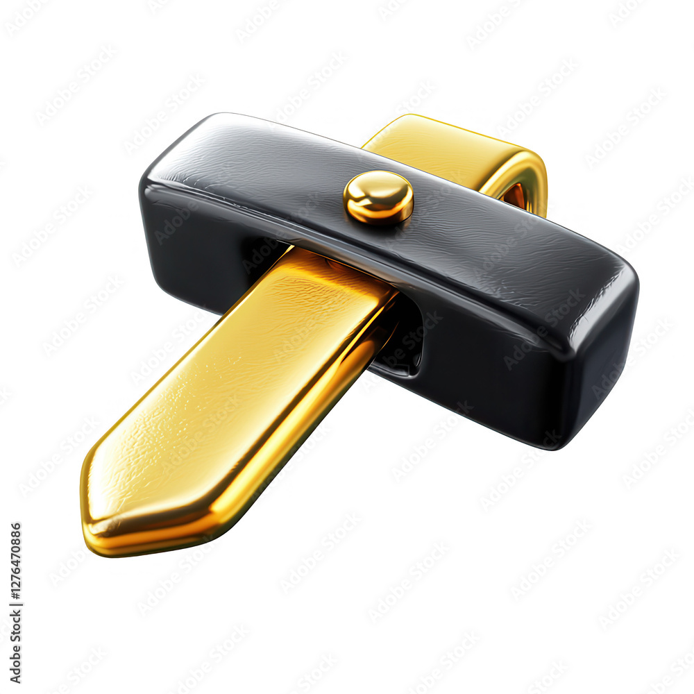 Poster a 3d render of a golden and black model showcasing shiny textures. the icon appears isolated on a tr