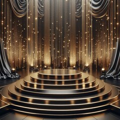 Close-up view of a stage set designed for an awards ceremony or a similar prestigious event.