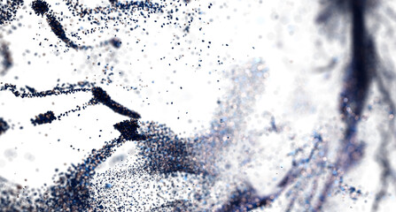 High-resolution stock photo of abstract blue particles dispersing on white background