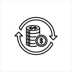 Cash flow icon. Cash flow icon with dollar symbol. concept of us currency sign for business or speed cashflow. Isolated on white background.