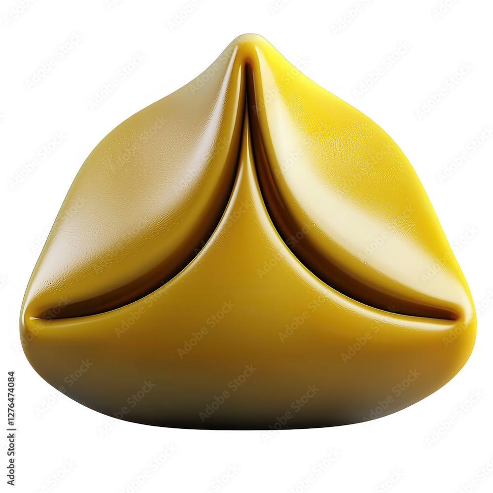 Poster a realistic 3d render of a yellow fortune cookie, showcasing a smooth and glossy texture. the cookie