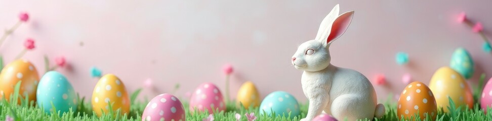 Fototapeta premium Whimsical Easter bunny made of paper conejo de pascua with colorful wrapping paper, spring, bunny, pastel