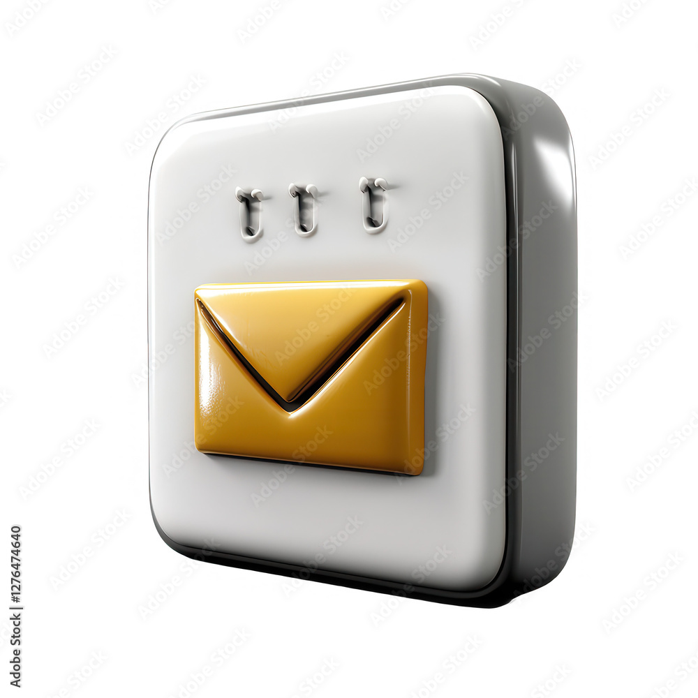 Aufkleber this 3d render features a modern mail icon with a white background and a gold envelope. it represent